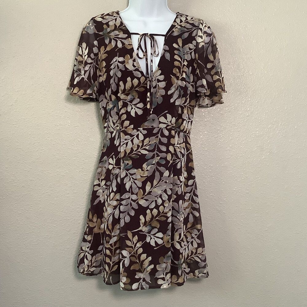 By Together Floral Boho Chic Feminine Spring Summer Maroon Casual Mini‎ Dress M